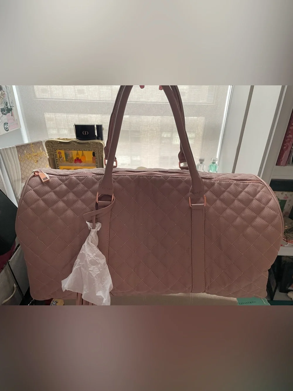 ✨💕Quilted Women's Weekender Tote Bag in Light Pink, Rose Gold Hardware💕✨NWT